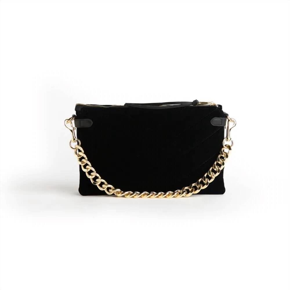 NEW THOMAS & LEE COMPANY women's velvet envelope bag with chain in black
